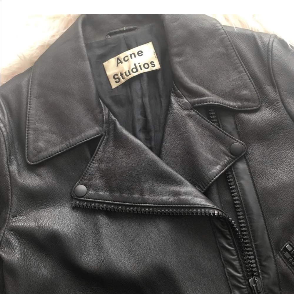 Acne Studios Black Mape Scuba Leather Jacket 36 - Picture 4 of 8
